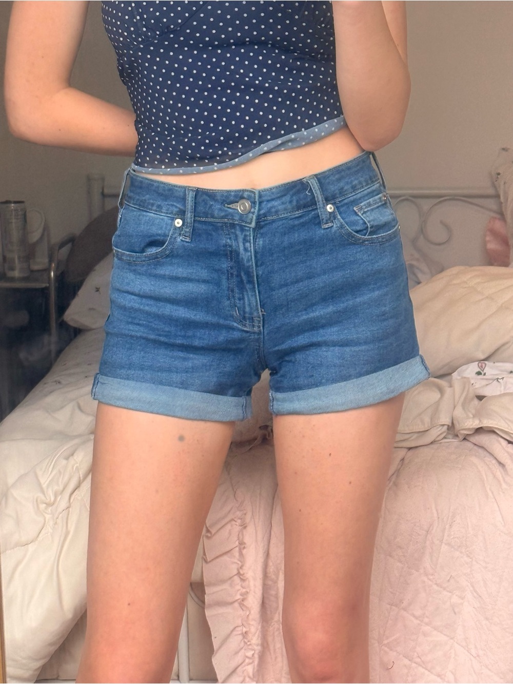Celebrity Pink Mid-Rise Rolled Hem Denim Shorts - Blue